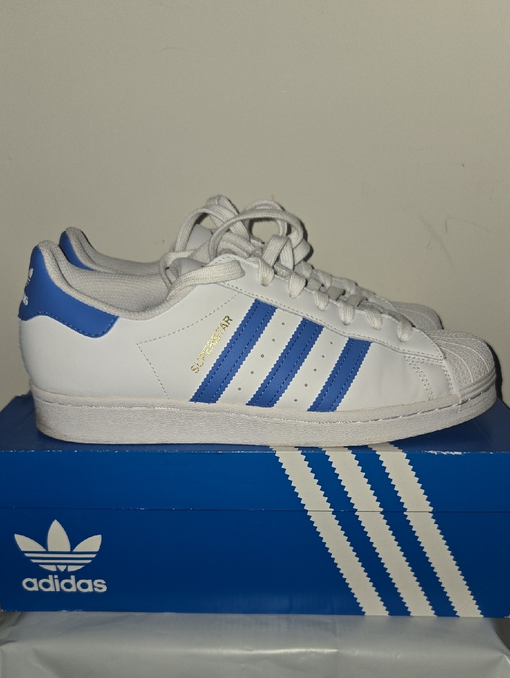 adidas Superstar White & Blue Classic Low-Top Sneakers